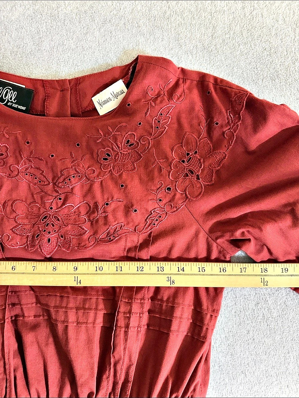 Sue Wong Vintage Scalloped Embroidered Top XS Burgundy Edwardian Victorian - Picture 11 of 14